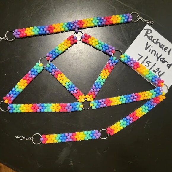 *SOLD* Neon Rainbow Beaded Chest Harness - Picture 2 of 4